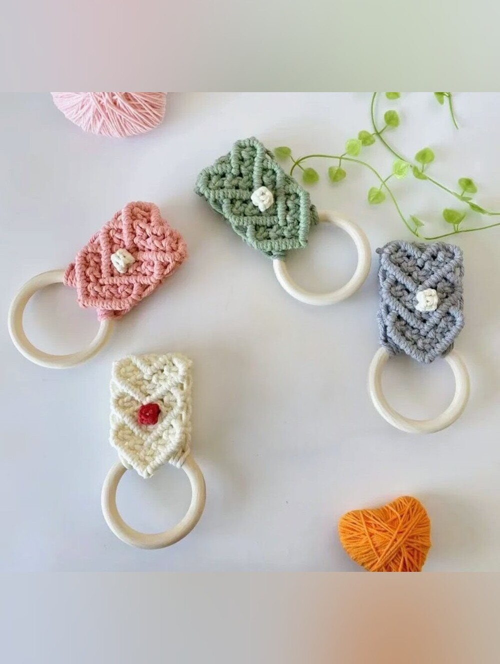 Crochet Towel Holder - Kitchen/Bathroom - Pastel Pink, Sage, Cream, Gray